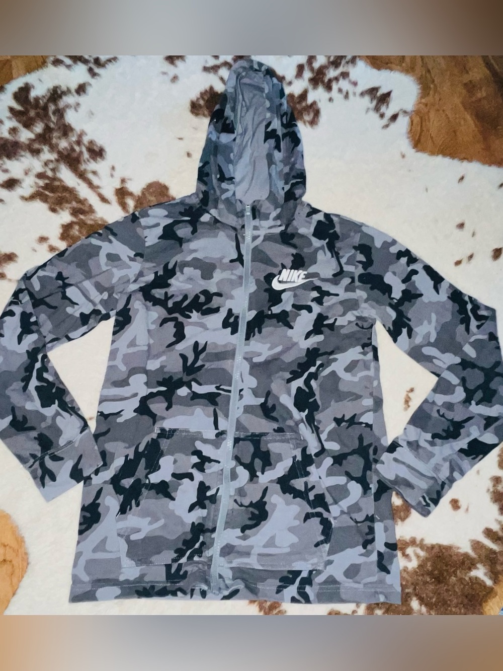Nike Gray Camo Full-Zip Hoodie for Kids